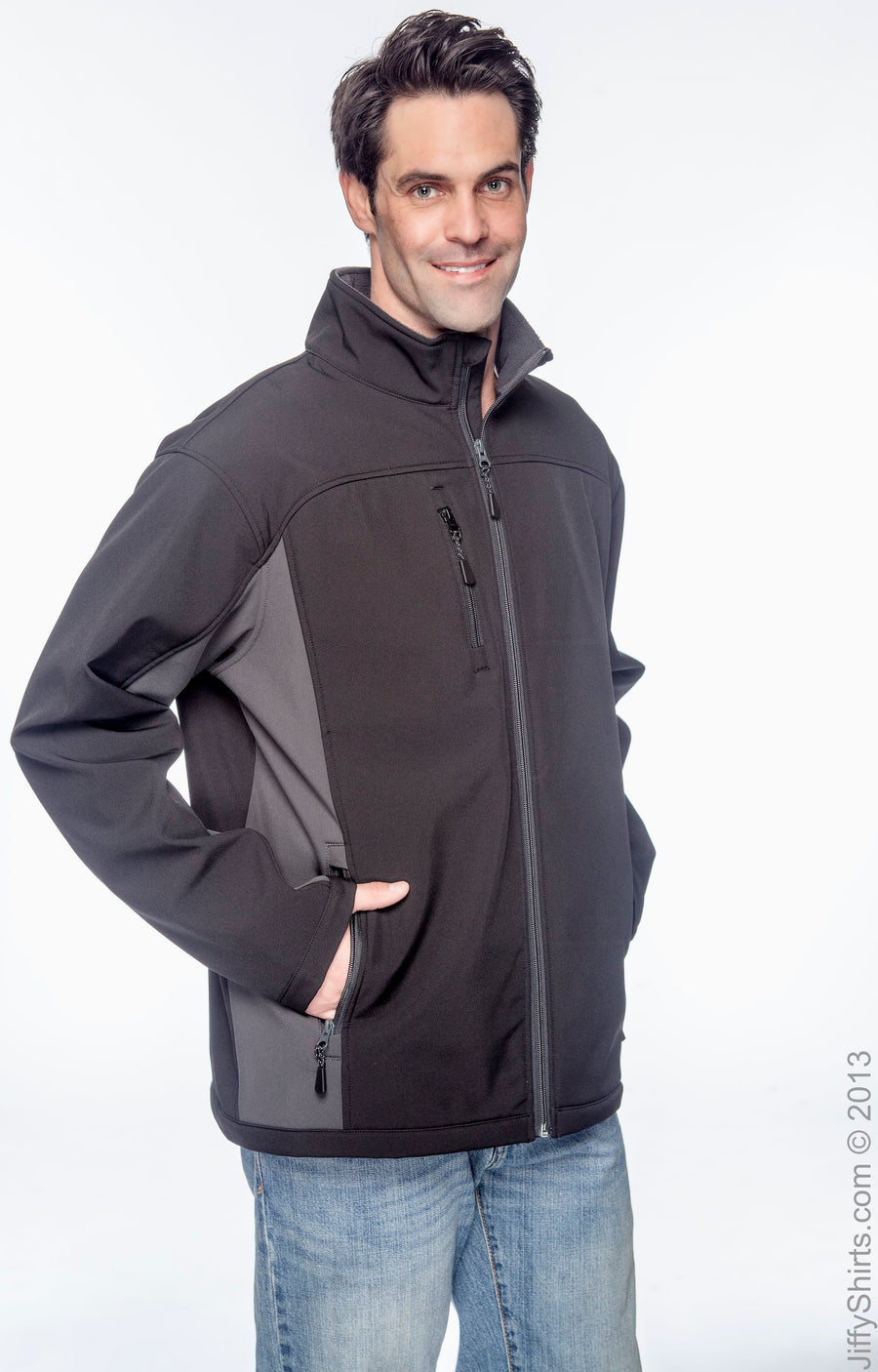 Men's Soft Shell Colorblock Jacket - Black / Dark Charcoal