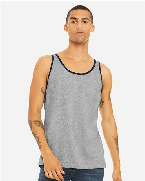 BELLA + CANVAS 3480 Athletic Heather/ Navy — on model front
