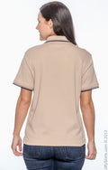 Women's Tipped Perfect Pima Interlock Polo - Stone / Navy