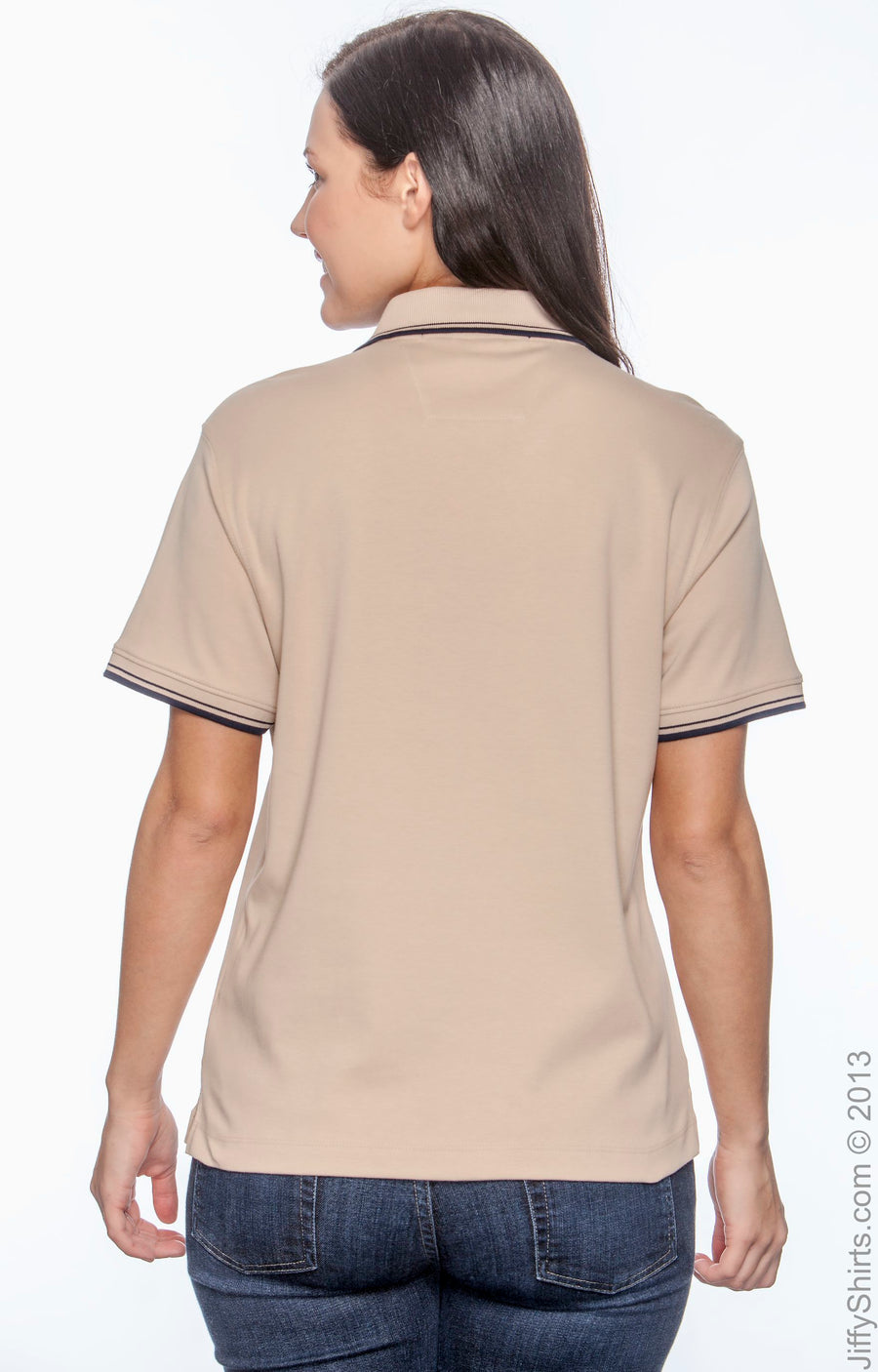 Women's Tipped Perfect Pima Interlock Polo - Stone / Navy