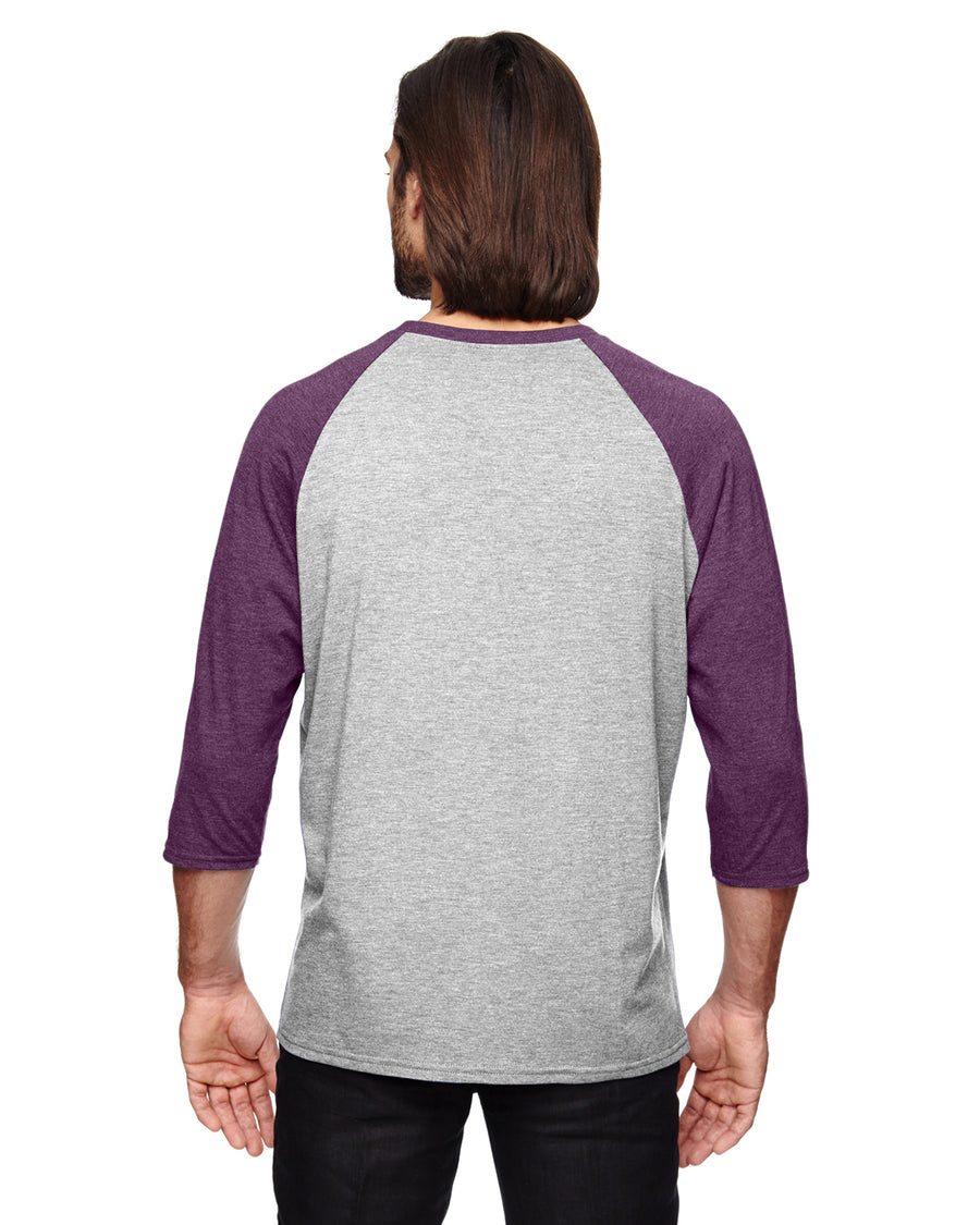 Unisex Triblend 3/4-Sleeve Raglan T-Shirt - Heather Gray / Heather Aubergine
