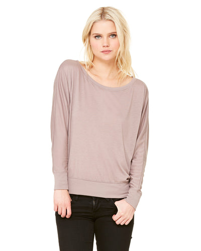 Women's Flowy Long-Sleeve Off Shoulder T-Shirt - Pebble Brown