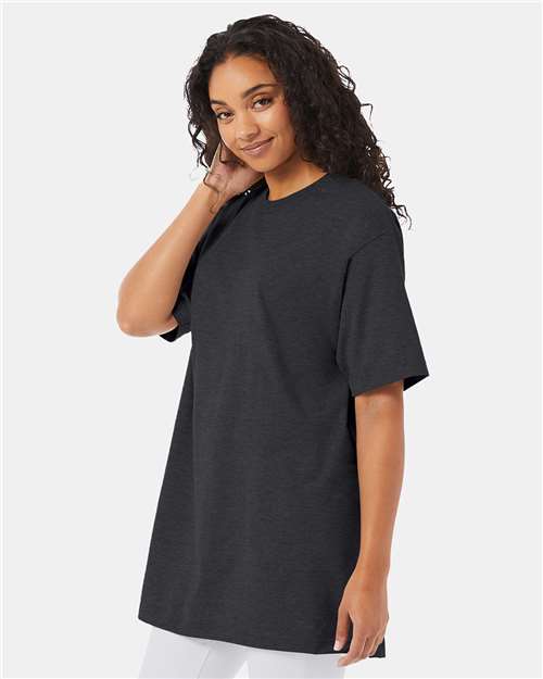 Hanes 518T Charcoal Heather — on model side