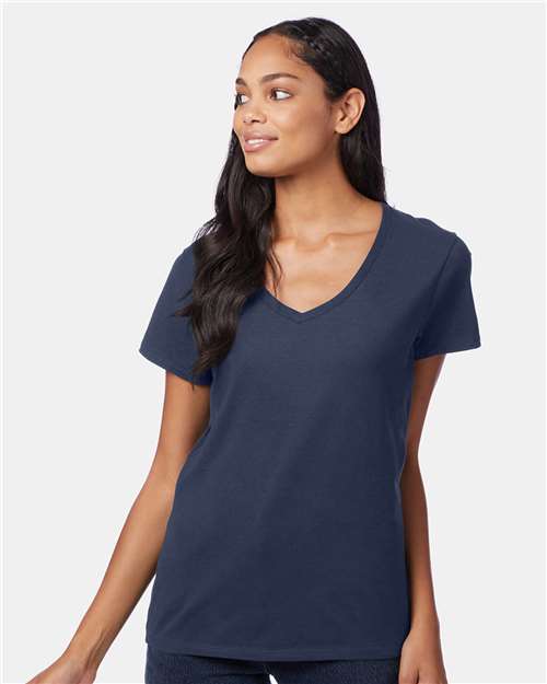 Hanes S04V Navy — on model front