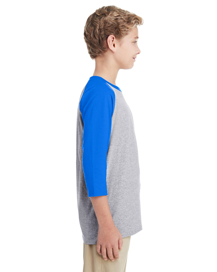 Youth Heavy Cotton��� 3/4-Raglan Sleeve T-Shirt - Sport Gray / Royal