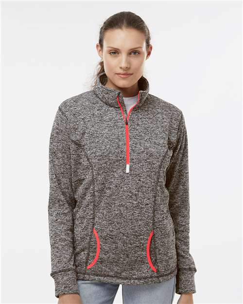 J. America 8617 Charcoal Fleck/ Fire Coral — on model front