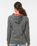 J. America 8616 Charcoal Fleck/ Fire Coral — on model back