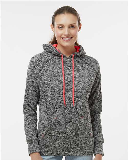 J. America 8616 Charcoal Fleck/ Fire Coral — on model front