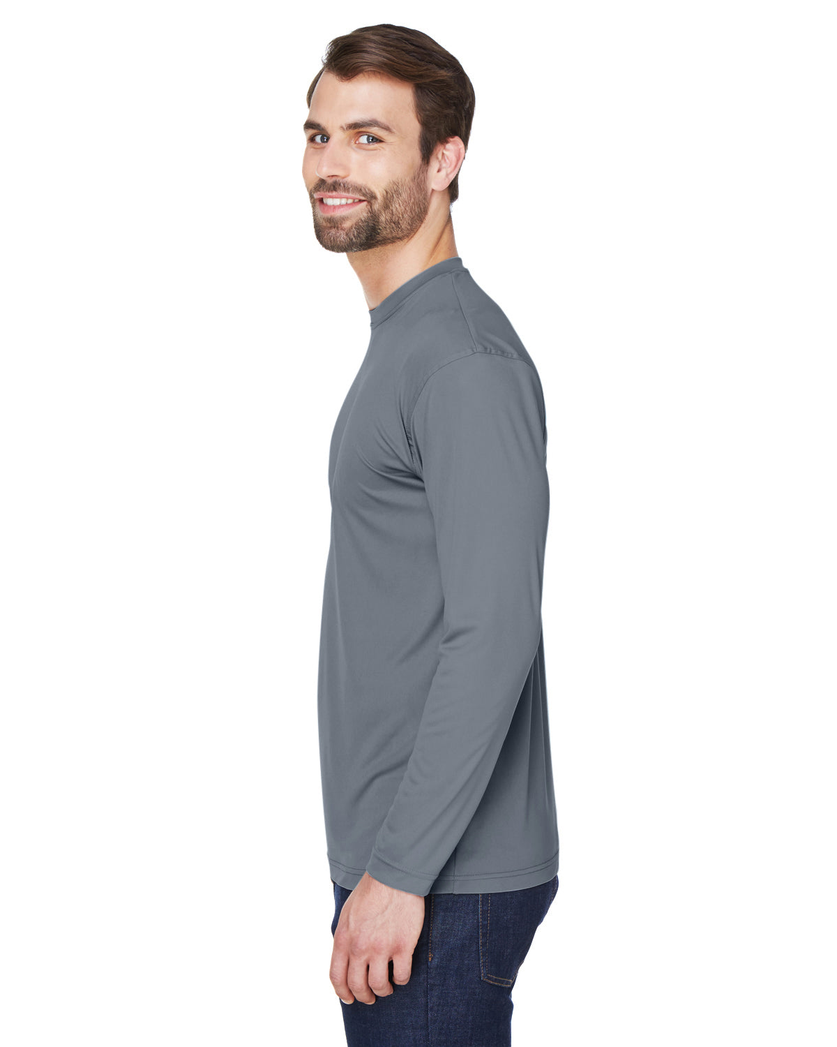 Unisex Cool & Dry Sport Long-Sleeve Performance Interlock T-Shirt - Charcoal