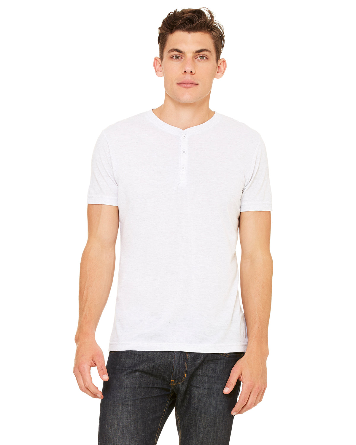 Men's Triblend Short-Sleeve Henley - White Fleck Triblend