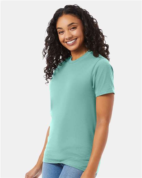 Hanes 5180 Clean Mint — on model side