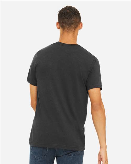BELLA + CANVAS 3413 Solid Dark Grey Triblend — on model back