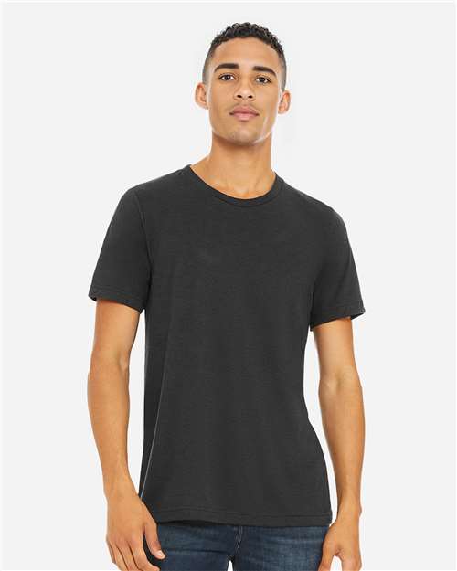 BELLA + CANVAS 3413 Solid Dark Grey Triblend — on model front