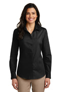 Women's Long Sleeve Carefree Poplin Shirt - Deep Black