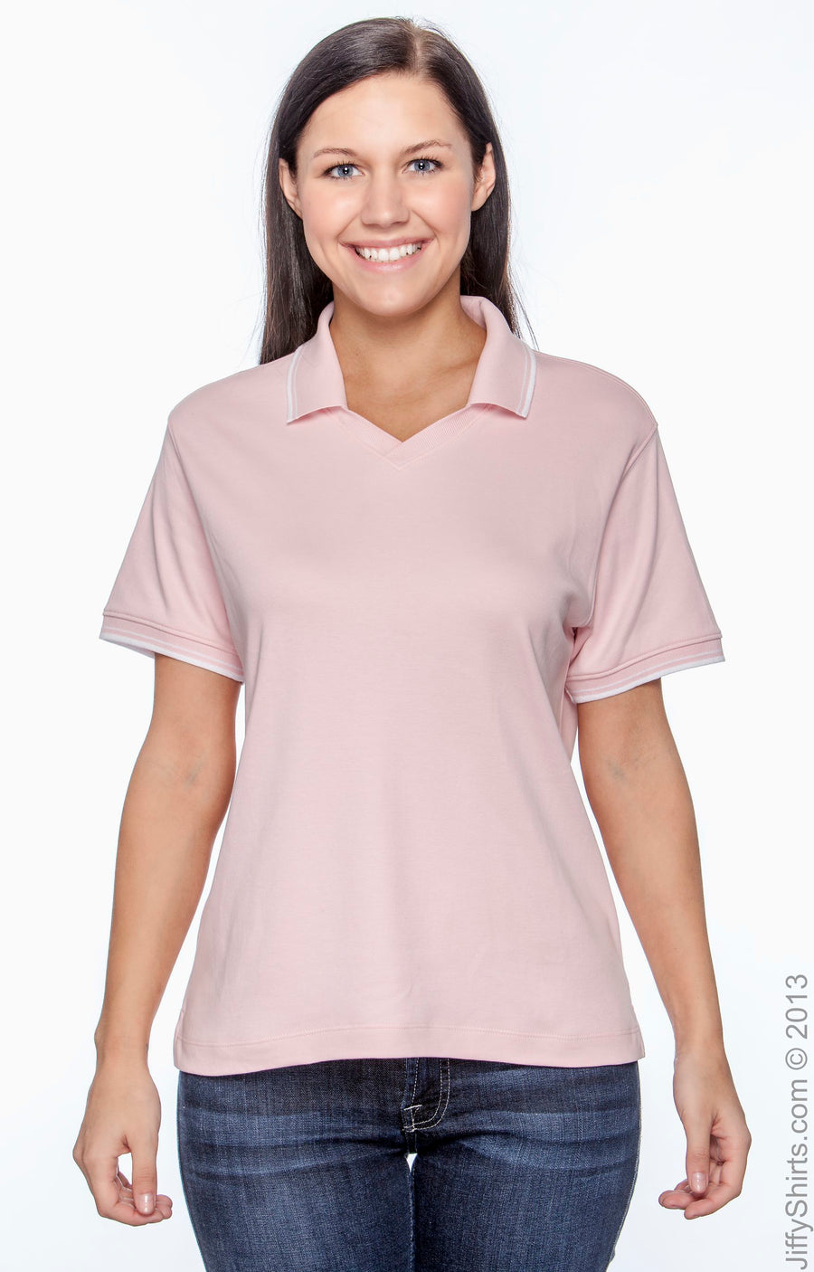Women's Tipped Perfect Pima Interlock Polo - Pink / White