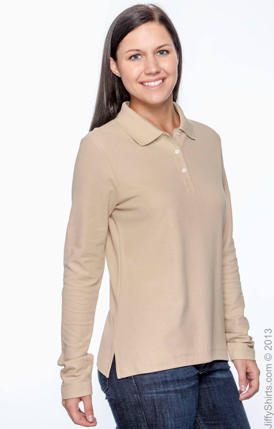 Women's Pima Piqué Long-Sleeve Polo - Stone