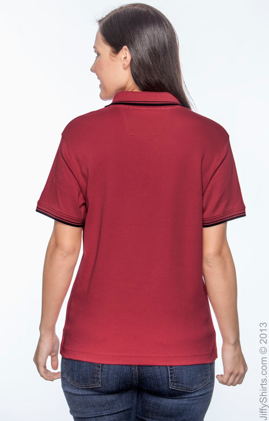 Women's Tipped Perfect Pima Interlock Polo - Red / Navy
