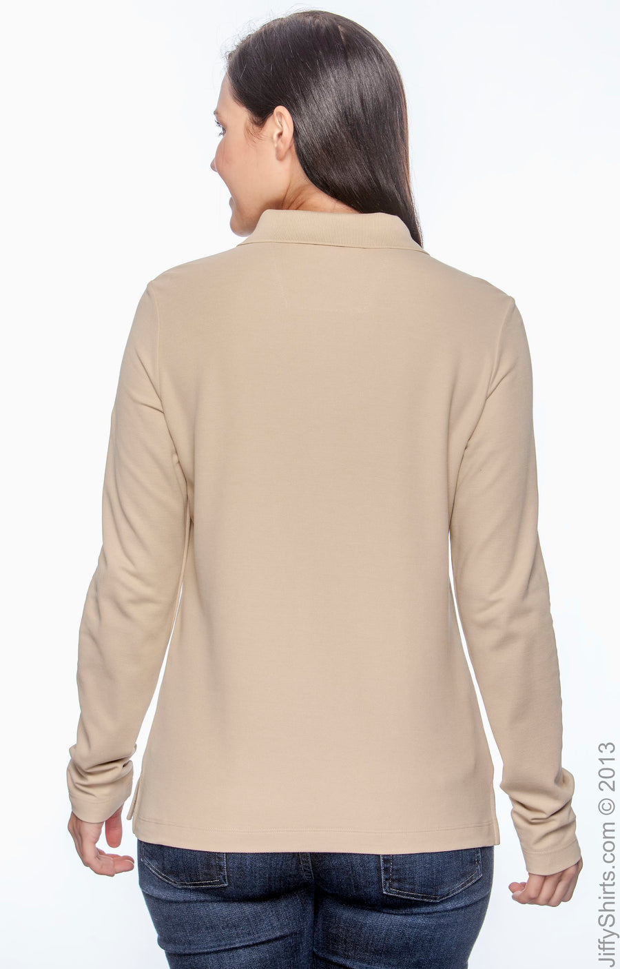 Women's Pima Piqué Long-Sleeve Polo - Stone