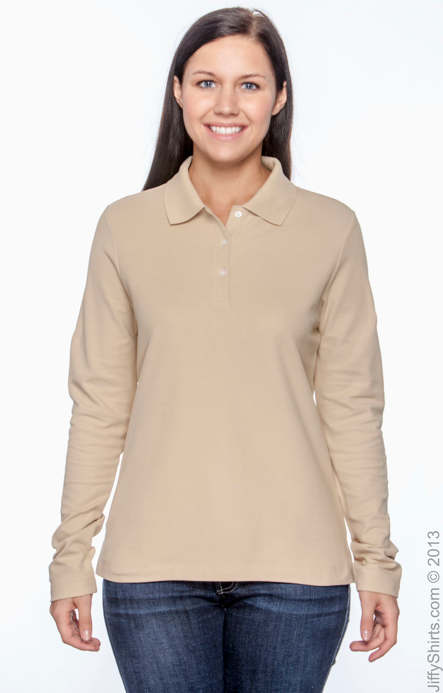 Women's Pima Piqué Long-Sleeve Polo - Stone