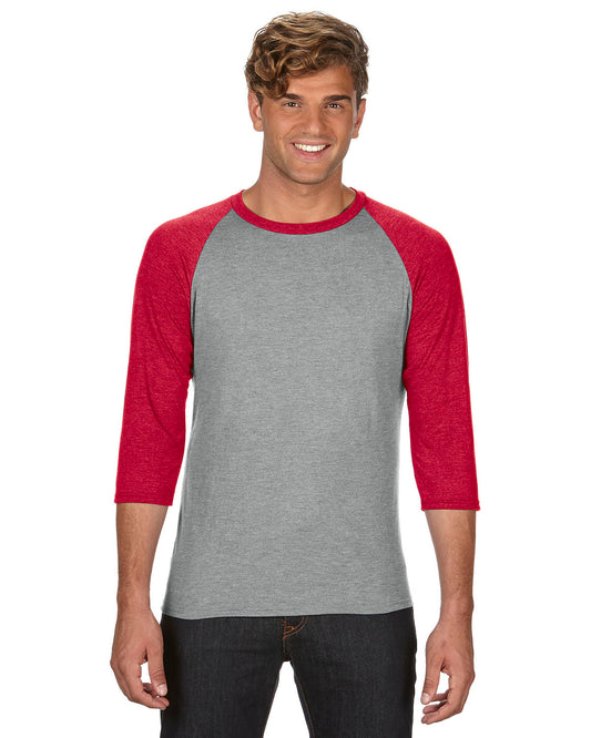 Unisex Triblend 3/4-Sleeve Raglan T-Shirt - Heather Gray / Heather Red