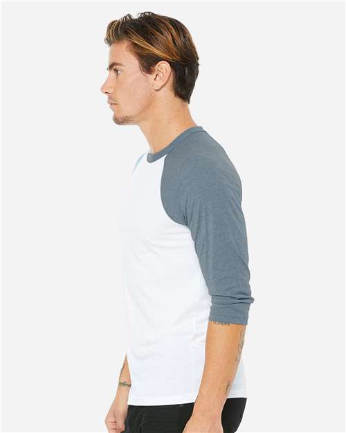 BELLA + CANVAS 3200 White/ Denim — on model side