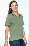 Women's Tipped Perfect Pima Interlock Polo - Dill / Navy