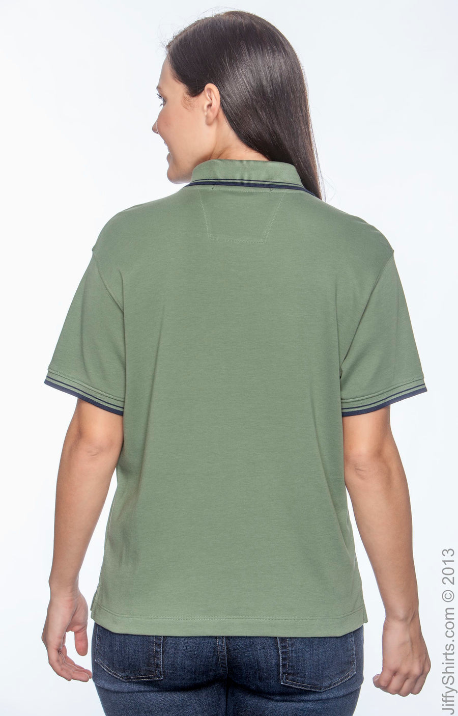Women's Tipped Perfect Pima Interlock Polo - Dill / Navy