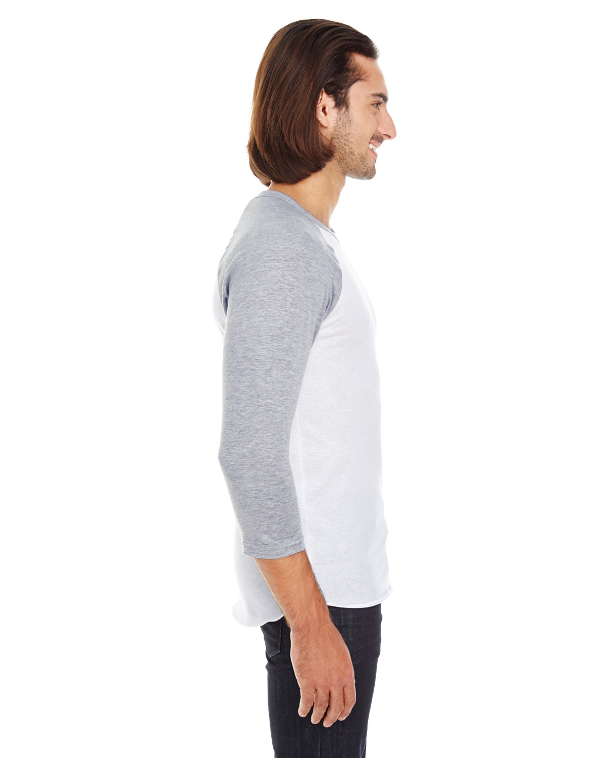 Unisex Poly-Cotton 3/4-Sleeve Raglan T-Shirt - White / Heather Gray