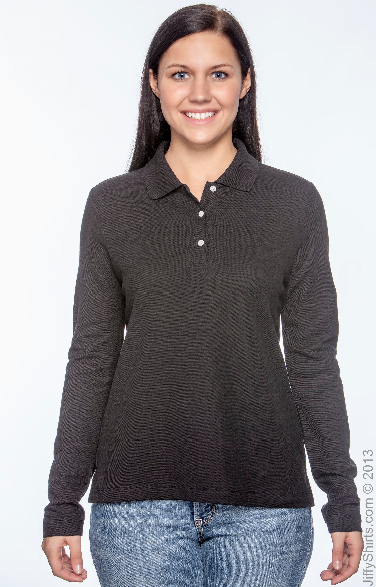 Women's Pima Piqué Long-Sleeve Polo - Black