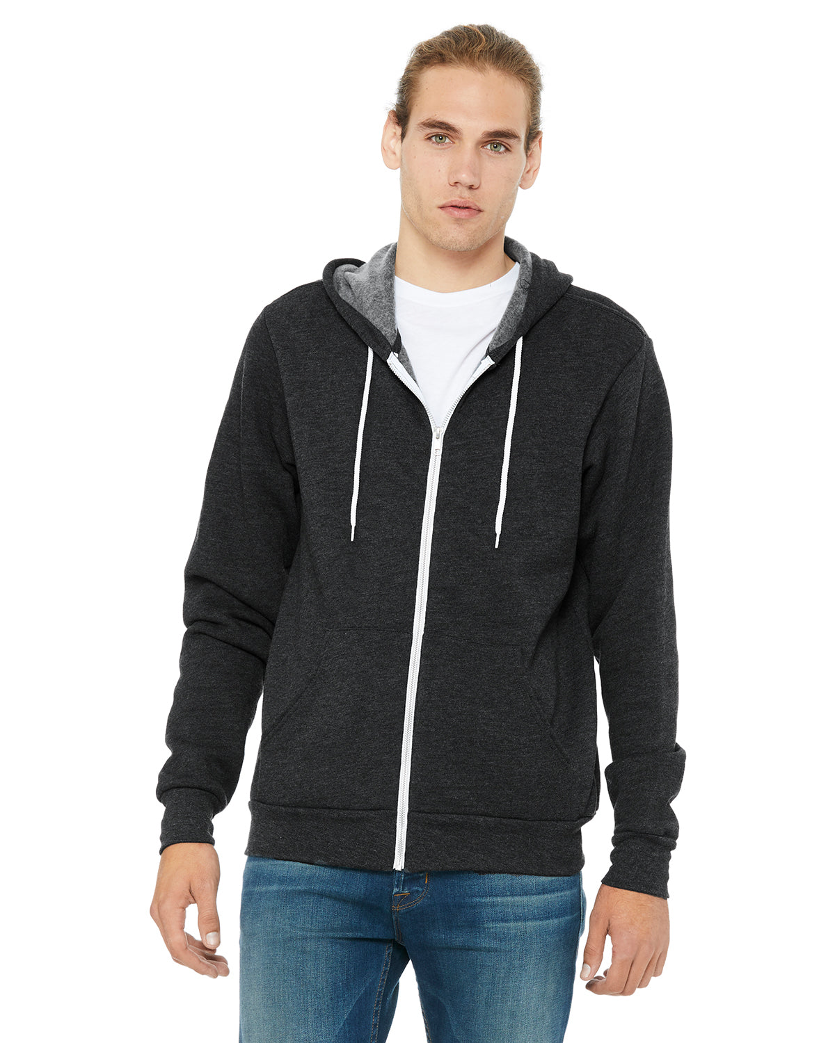Unisex Poly-Cotton Sponge Fleece Full-Zip Hoodie - Heather Dark Gray