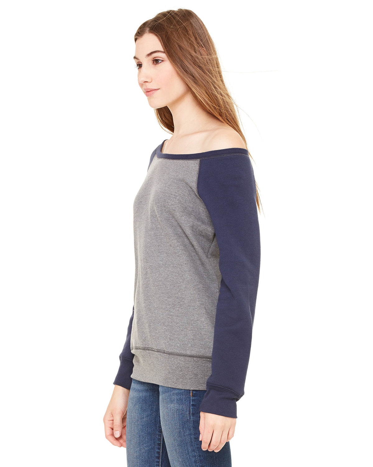 Women's Sponge Fleece Wide Neck Sweatshirt - Heather Deep / Navy