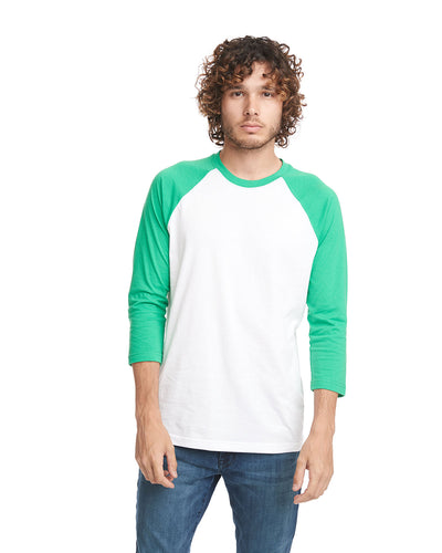 Unisex CVC 3/4 Sleeve Raglan Baseball T-Shirt - Kelly Green / White