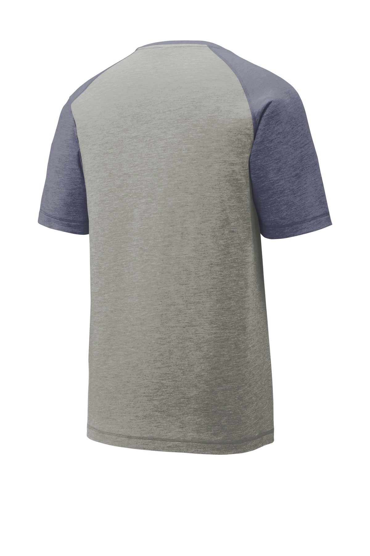Unisex PosiCharge Tri-Blend Wicking Raglan Tee - True Navy Heather / Light Gray Heather