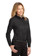 Women's Long Sleeve Easy Care Shirt - Black / Light Stone