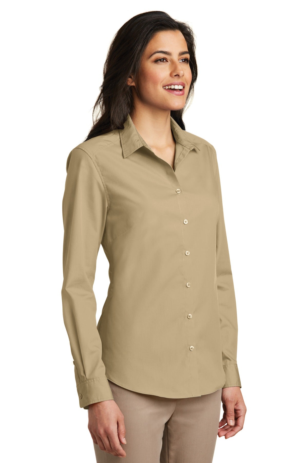 Women's Long Sleeve Carefree Poplin Shirt - Wheat