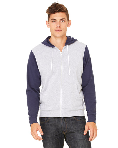 Unisex Poly-Cotton Sponge Fleece Full-Zip Hoodie - Heather Athletic / Navy