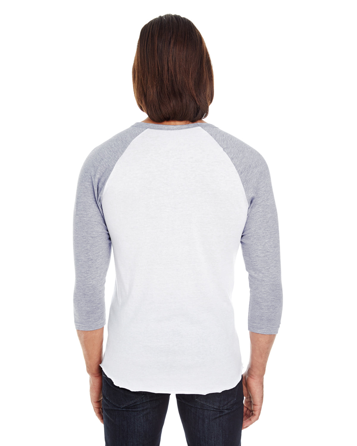 Unisex Poly-Cotton 3/4-Sleeve Raglan T-Shirt - White / Heather Gray