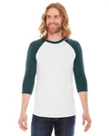 Unisex Poly-Cotton 3/4-Sleeve Raglan T-Shirt - White / Forest