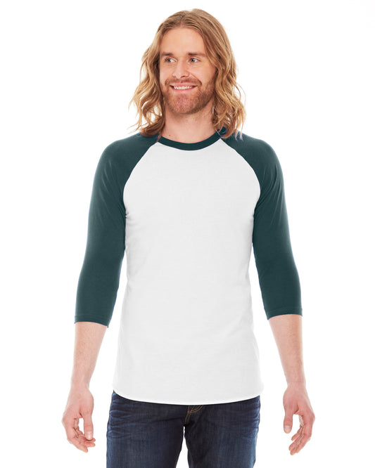 Unisex Poly-Cotton 3/4-Sleeve Raglan T-Shirt - White / Forest