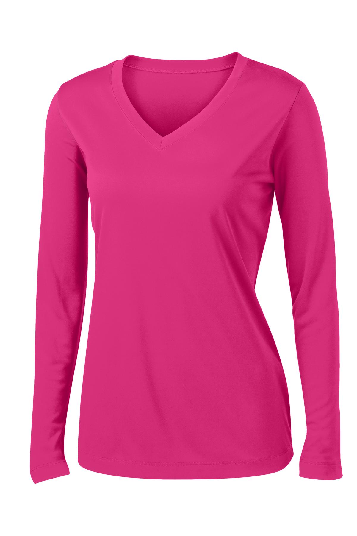 Women's Long Sleeve PosiCharge Competitor V-Neck Tee - Pink Raspberry