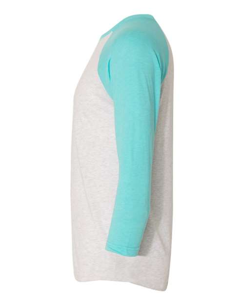 Next Level 6051 Tahiti Blue Sleeves/ Heather White Body — direct side