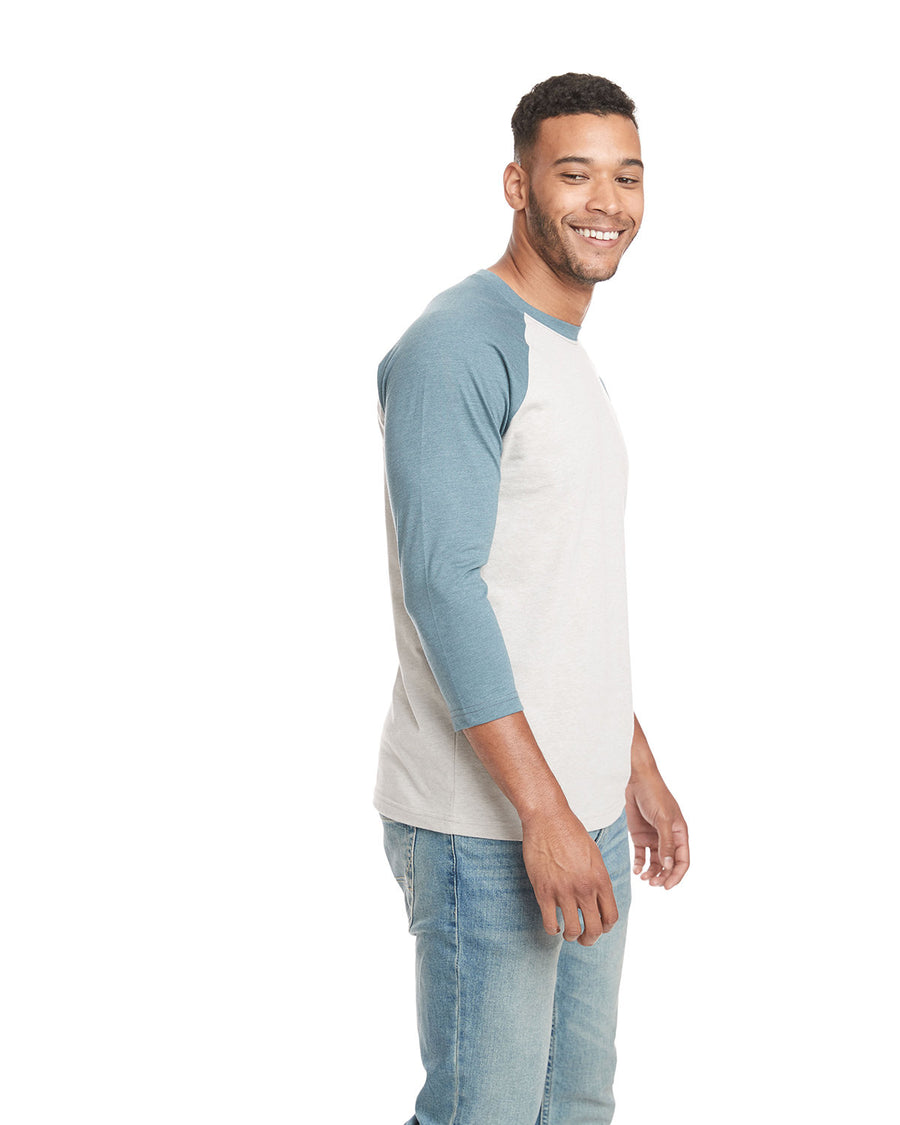 Unisex CVC 3/4 Sleeve Raglan Baseball T-Shirt - Indigo / Silk