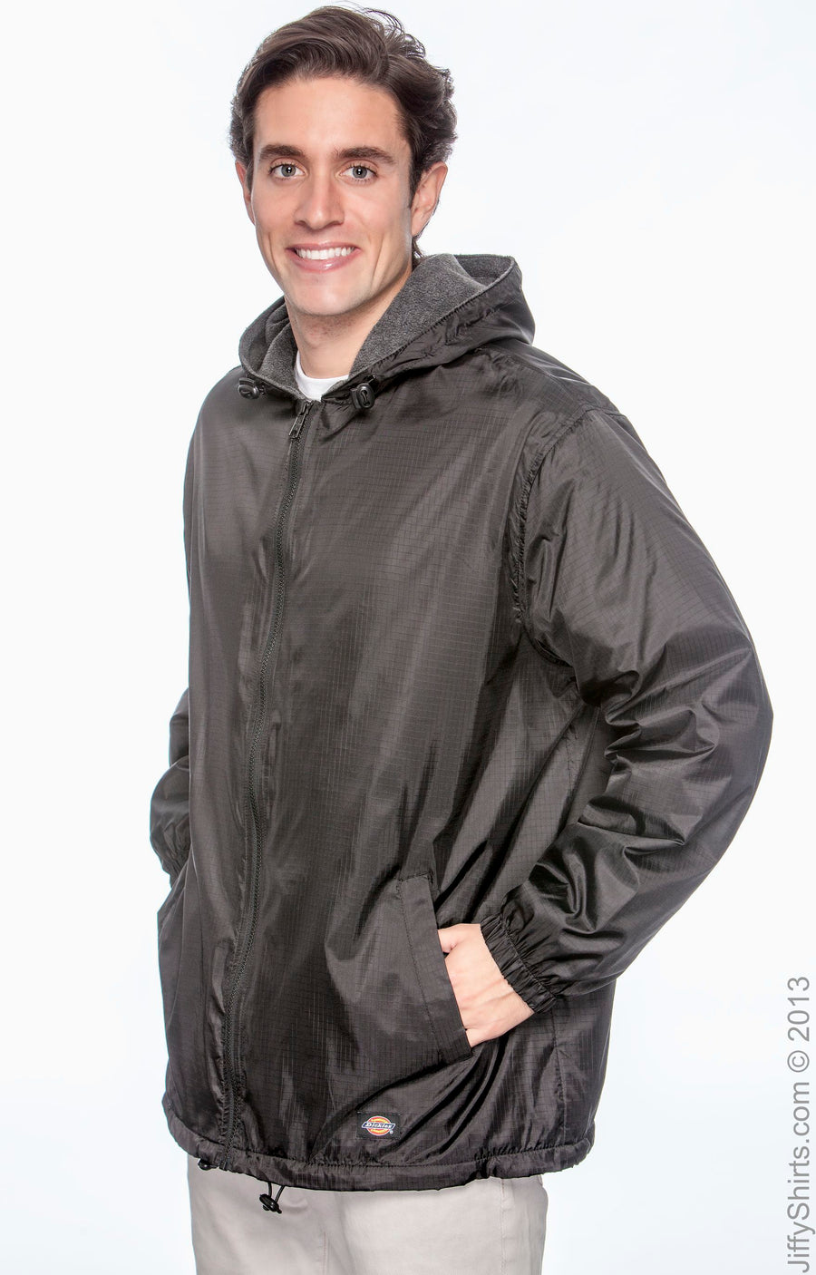 Men's Fleece-Lined Hooded Nylon Jacket - Black