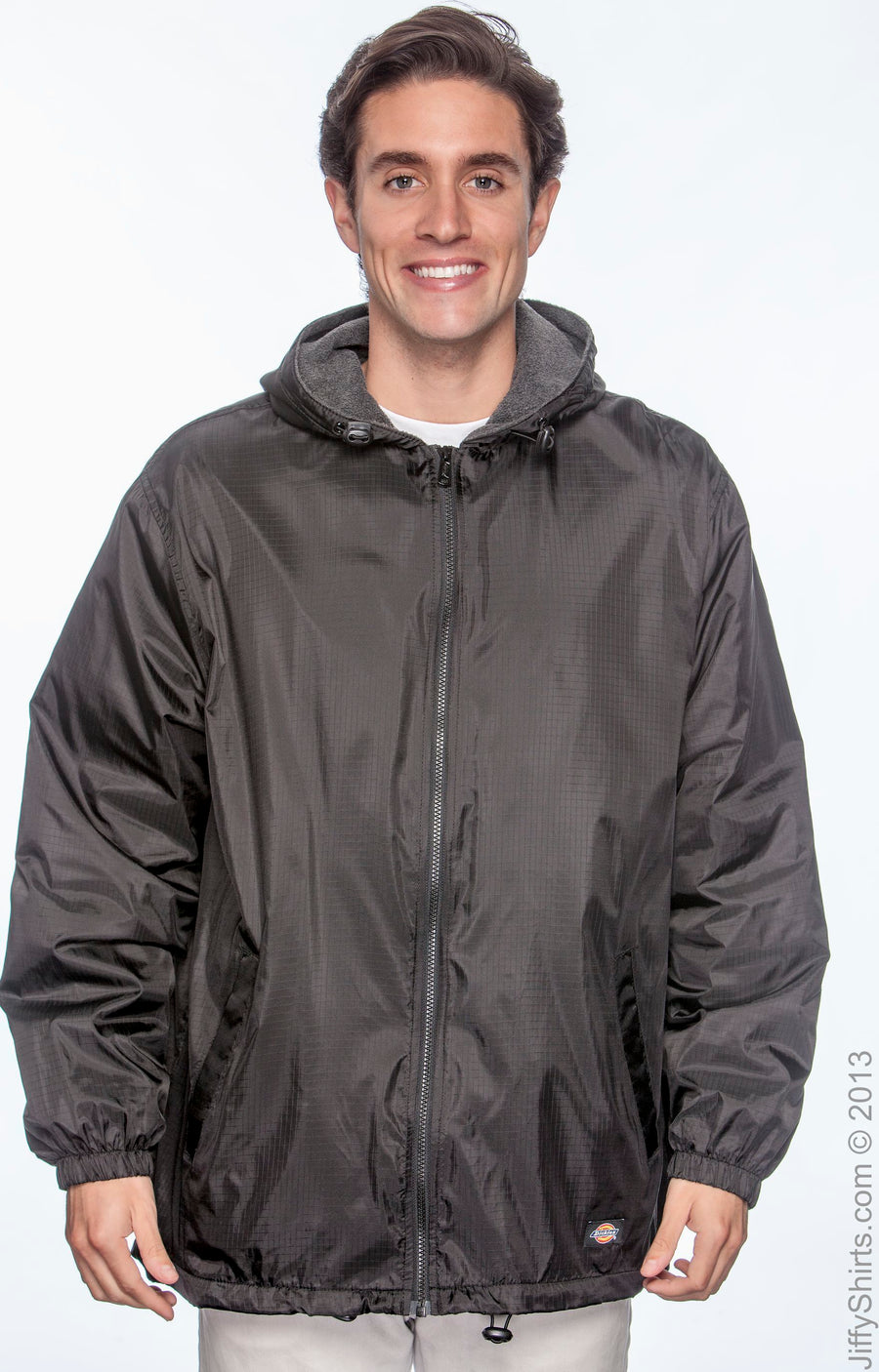 Men's Fleece-Lined Hooded Nylon Jacket - Black