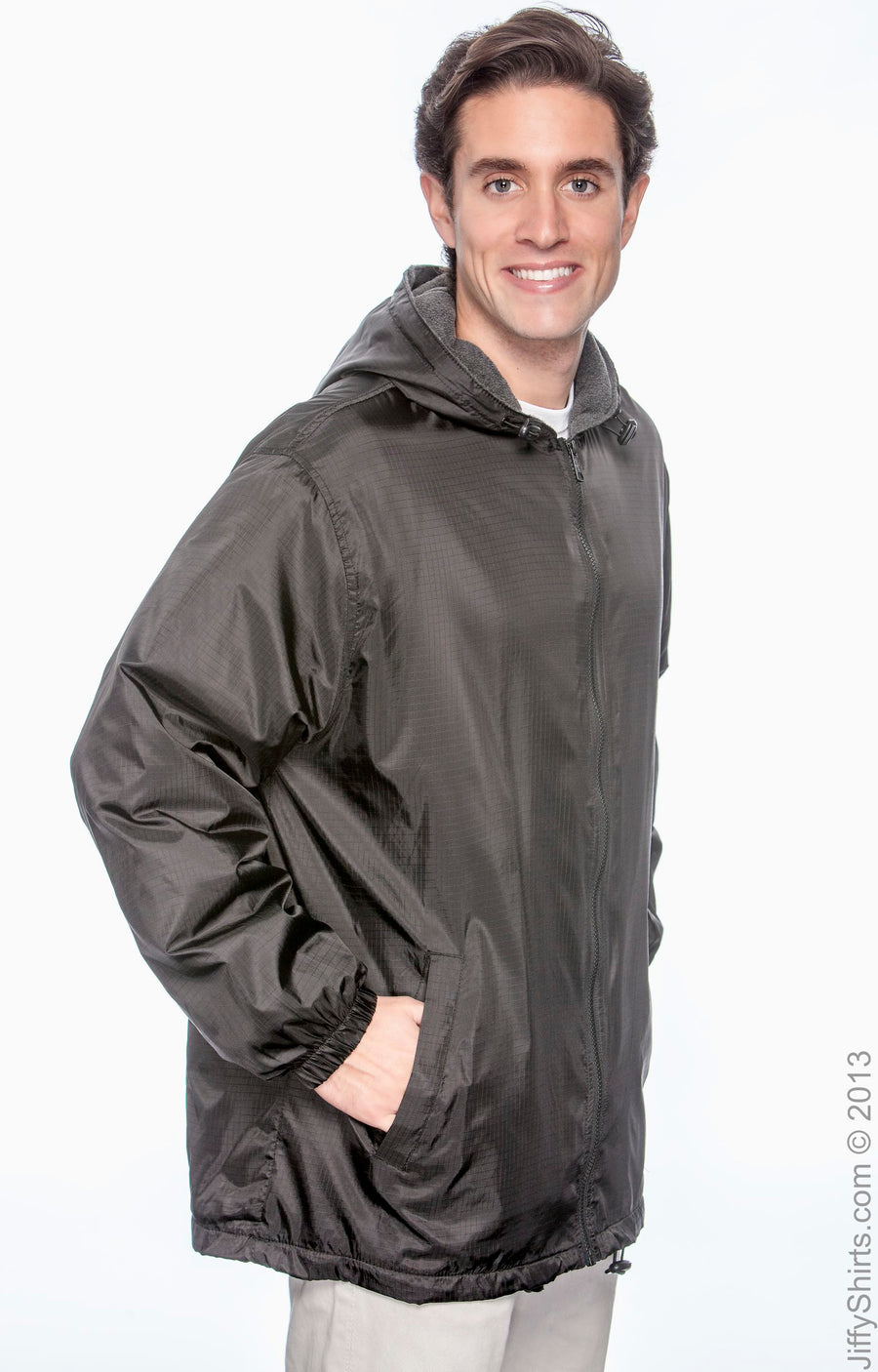 Men's Fleece-Lined Hooded Nylon Jacket - Black