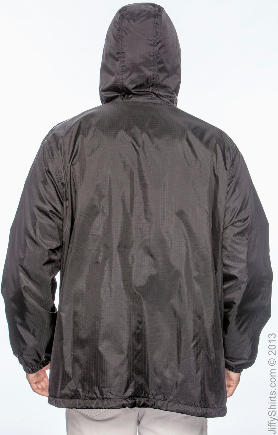 Men's Fleece-Lined Hooded Nylon Jacket - Black