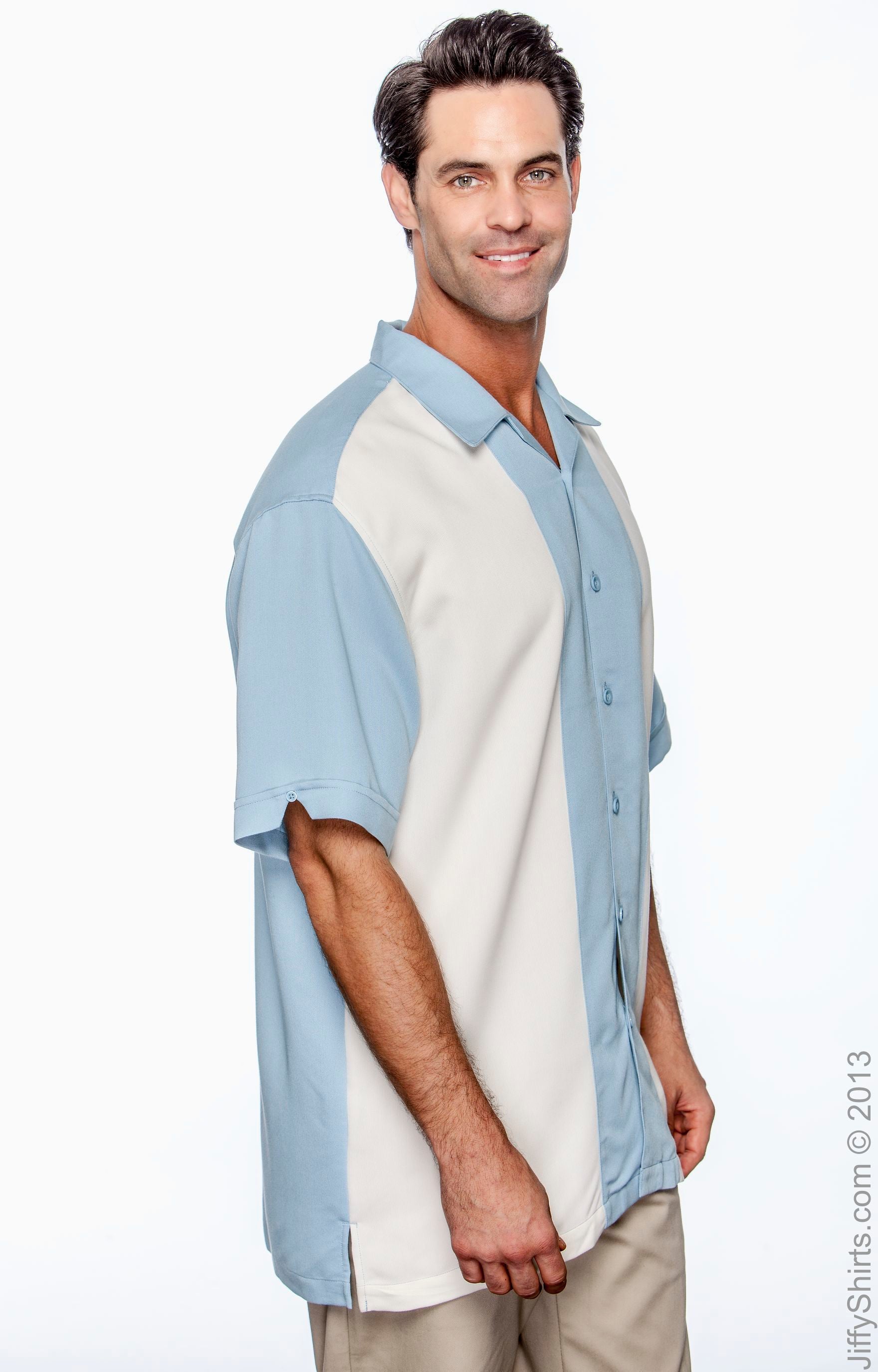 Men's Two-Tone Camp Shirt - Cloud Blue / Creme