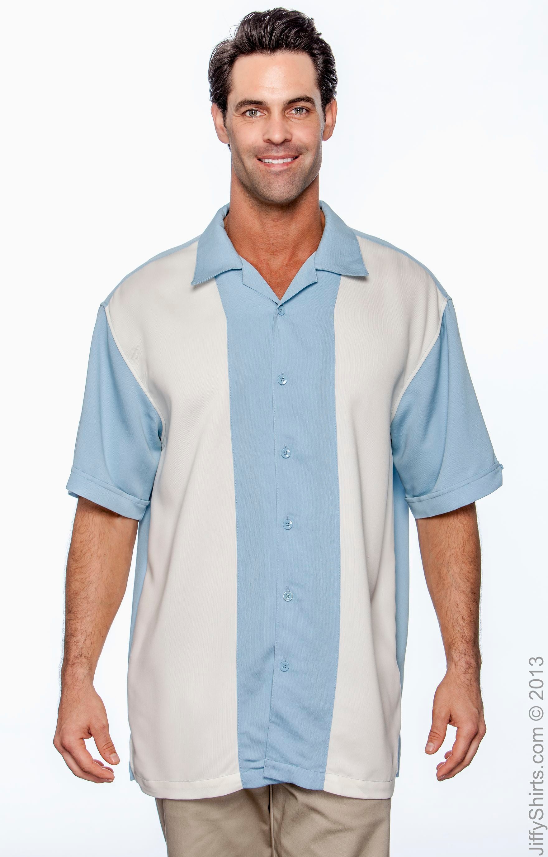 Men's Two-Tone Camp Shirt - Cloud Blue / Creme