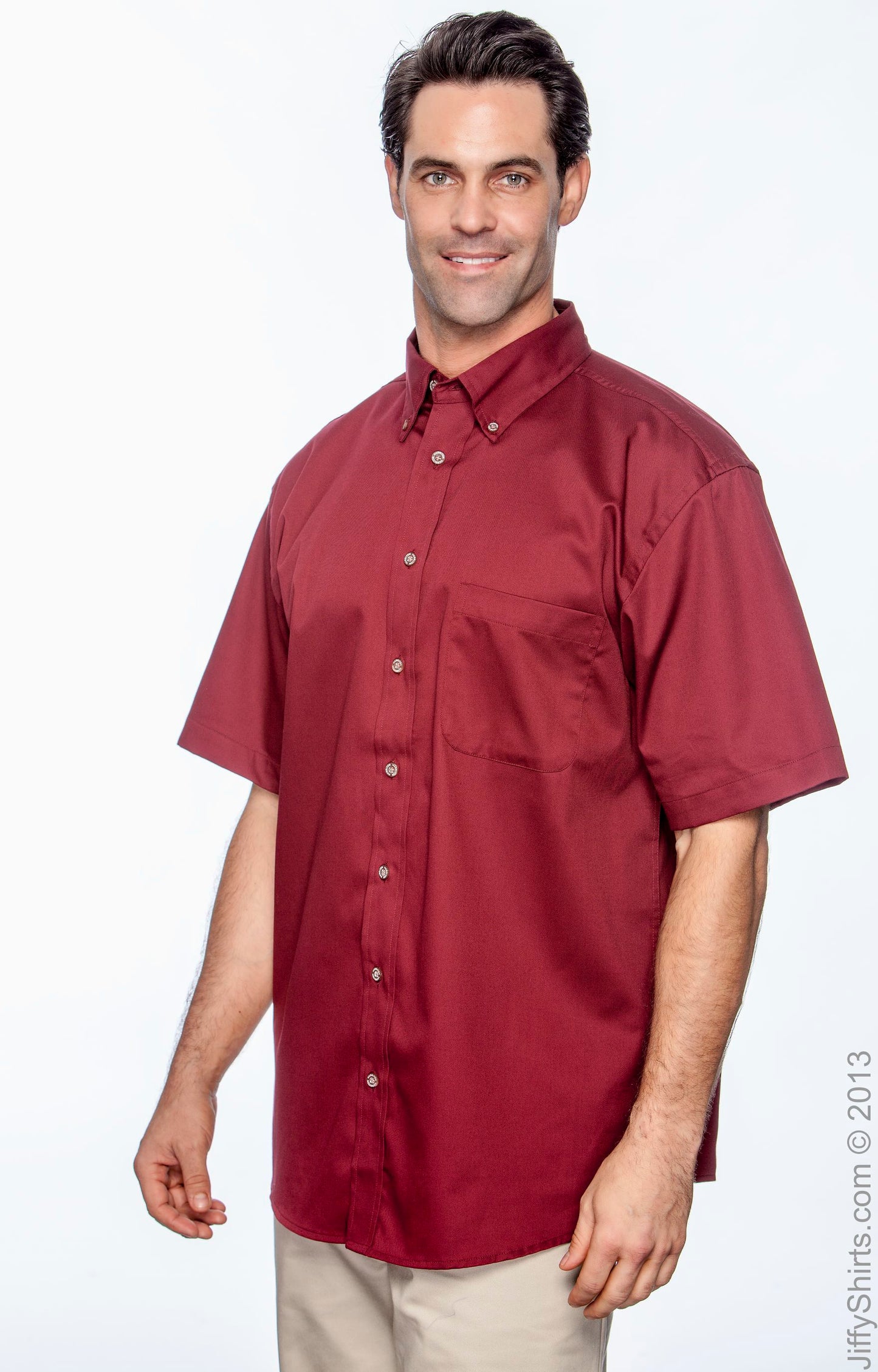 Men's Easy Blend™ Short-Sleeve Twill Shirt with Stain-Release - Wine