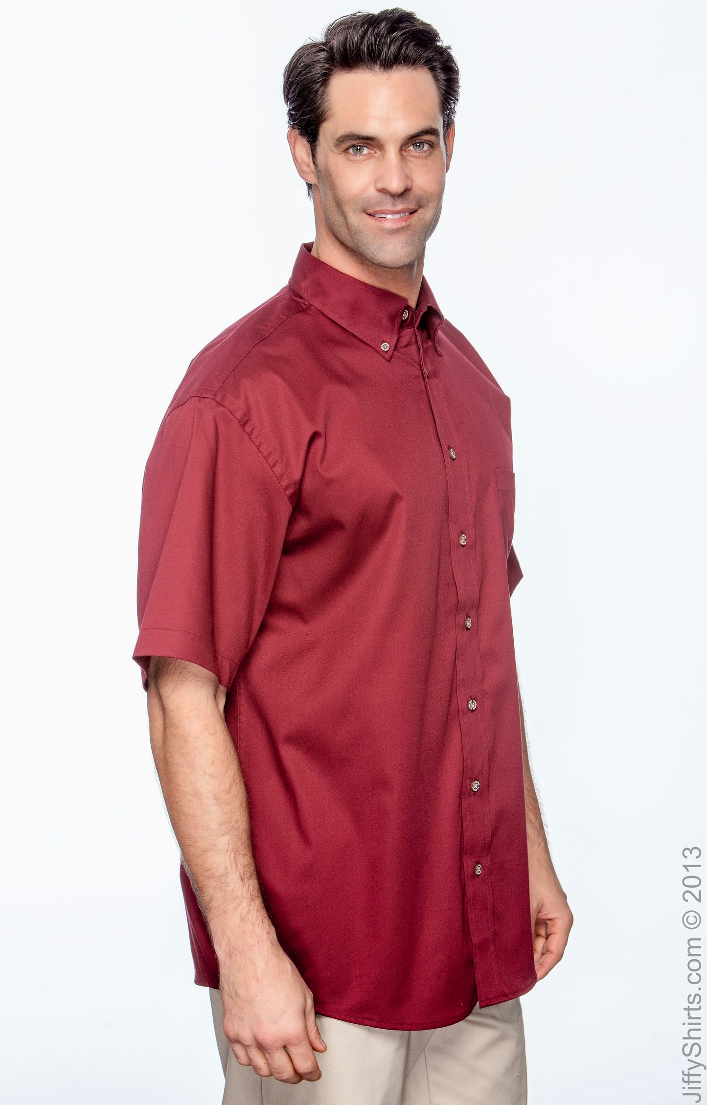 Men's Easy Blend™ Short-Sleeve Twill Shirt with Stain-Release - Wine